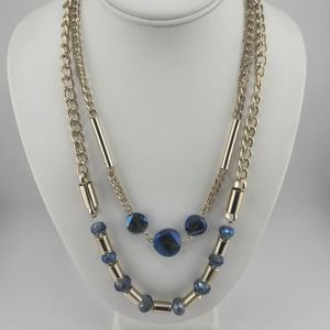 Simply Vera Vera Wang Gold Tone And Blue Bead Necklace‎ Layered